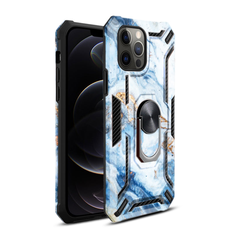 Reiko Phone Case with Magnetic Ring Holder For IPHONE 12 PRO MAX In Blue